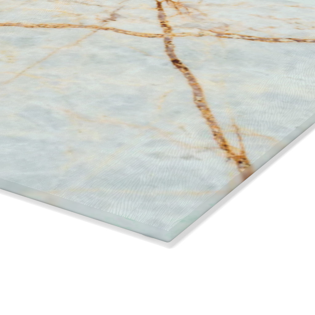 Marble Vein Glass Cutting Board — Elegant Gold & White Kitchen Prep Surface