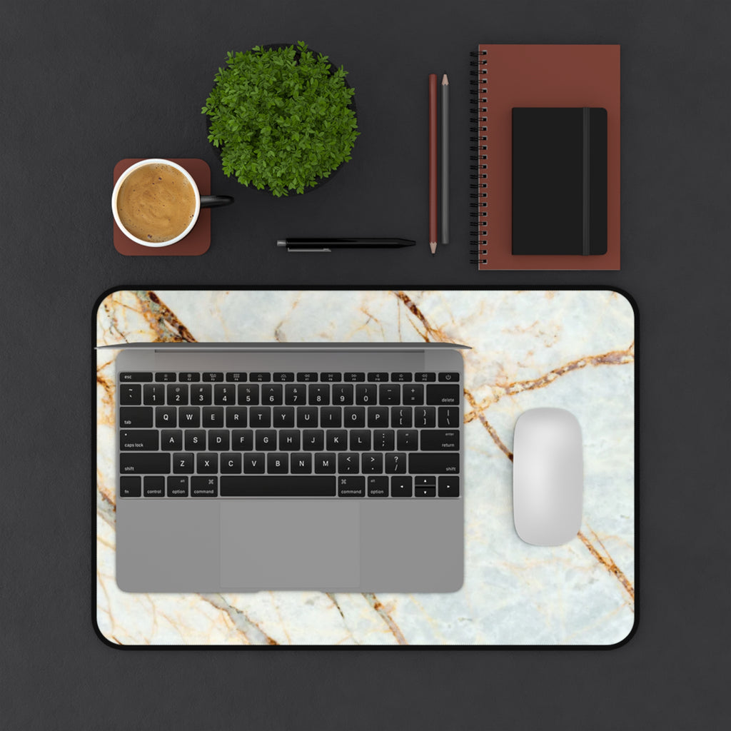 Marble Gold Vein Desk Mat — Elegant Blue White Marble Mousepad Mat for Office & Home