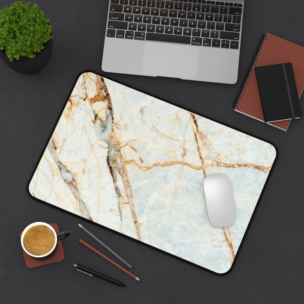 Marble Gold Vein Desk Mat — Elegant Blue White Marble Mousepad Mat for Office & Home