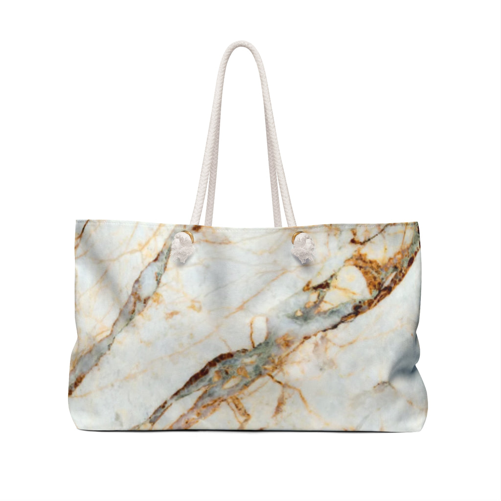 Marble Vein Weekender Bag — Luxe Blue & Gold Travel Tote