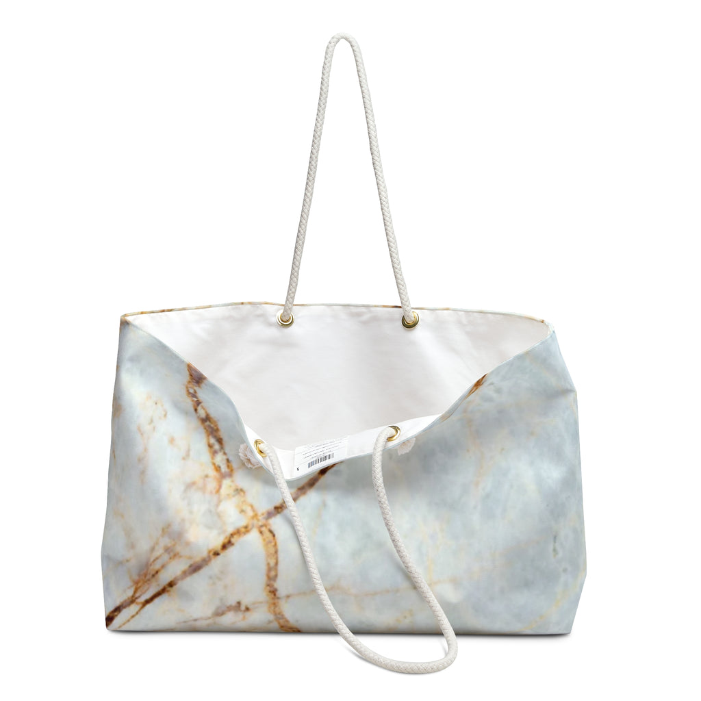 Marble Vein Weekender Bag — Luxe Blue & Gold Travel Tote